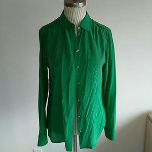 Green silk banana republic button down blouse